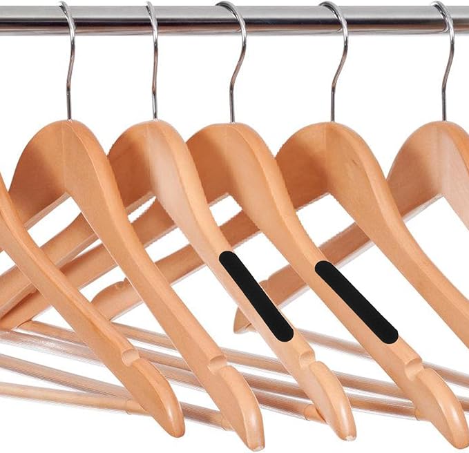 LOGOFUN 100pcs Non Slip Hanger Grips Wood Silicone Adhesive Clothes Strips Clear Rubber Hanger Holder for Home Decor - Black, 1.7X0.3X0.04in