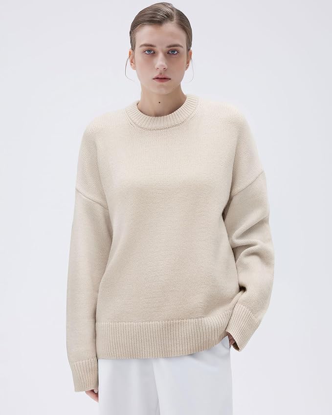 SUUKSESS Women Cashmere Blend Oversized Crew Neck Long Sleeve Pullover Sweaters