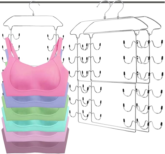 Space Saving Bra Hamgers, Closet Organizers and Storage for Camisoles Tank Tops Bras Ties Swimsuits Strappy Dress, Silver (2 Pack)