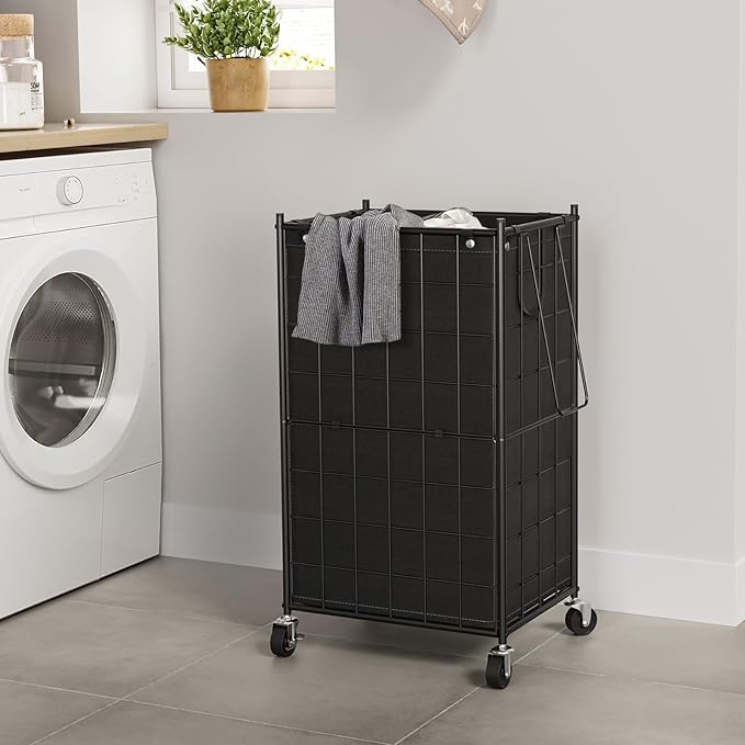 WOWLIVE Laundry Hamper with Wheels,Metal Wire Frame Rolling Laundry Basket with Removable bag,100L Dirty Clothes Hamper Organizer Dorm Room Storage for Bedroom,Bathroom,Black