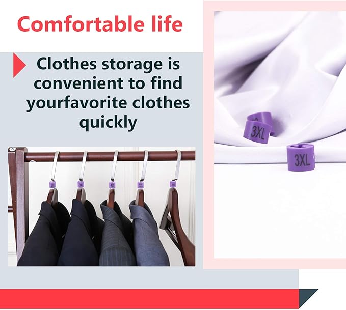 Swpeet 150Pcs Purple Plastic Clothes Hanger Size Markers Color-Coding Hangers with Storage Box