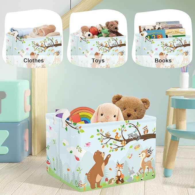 Forest Animals Laundry Hamper Woodland Tree Large Storage Basket Parents Organizer Kids Clothes Toy Bins for Bedroom, Bathroom, Hedgehog, 36L