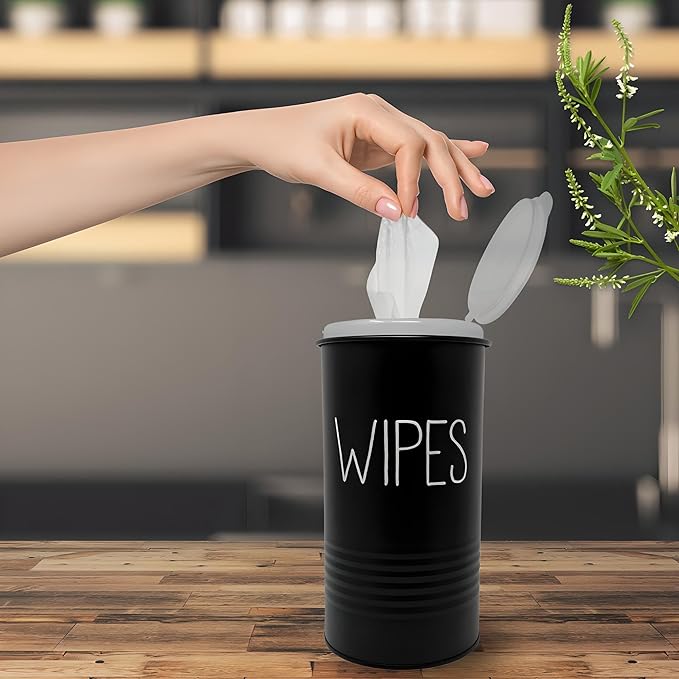 Wipe Holder for Kitchen/Bathroom Counter, Disinfectant Wipe Container, Farmhouse Kitchen Decor, Vintage Countertop Wipe Storage Organizer Caddy, with Matte Black