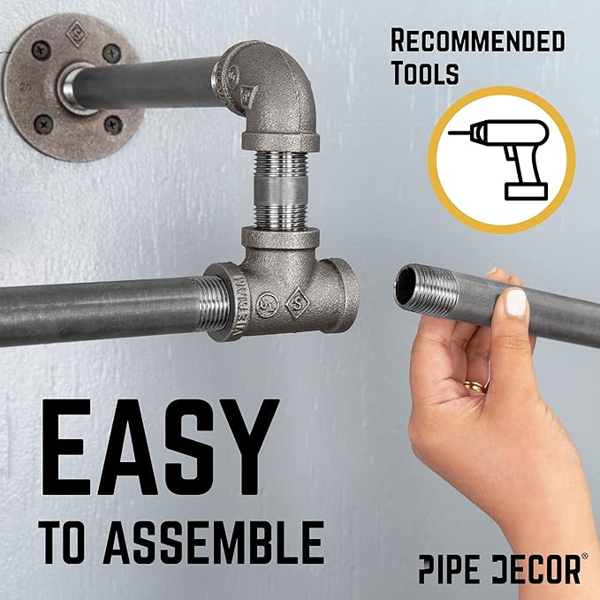 PIPE DECOR Black Steel Wall-Mounted Tee-Style Clothing Rack Kit, DIY Industrial Pipe Coat Rack
