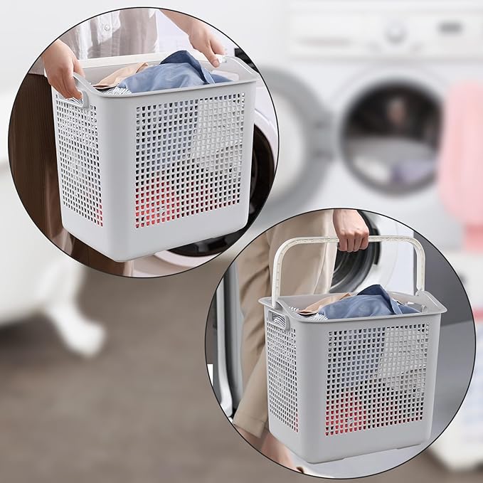 35 Liter Plastic Laundry Basket with Carry Handle, 4 Pack Clothes Hamper, Gray