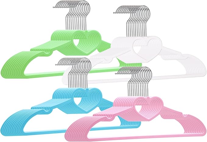 Plastic Heart-Shaped Hangers 20 Pack - Ultra Thin Space Saving Rainbow Clothes Hangers With 360 Degree Swivel Hook - Strong and Durable Adult Coat Hangers for Dress, Shirts, Coats