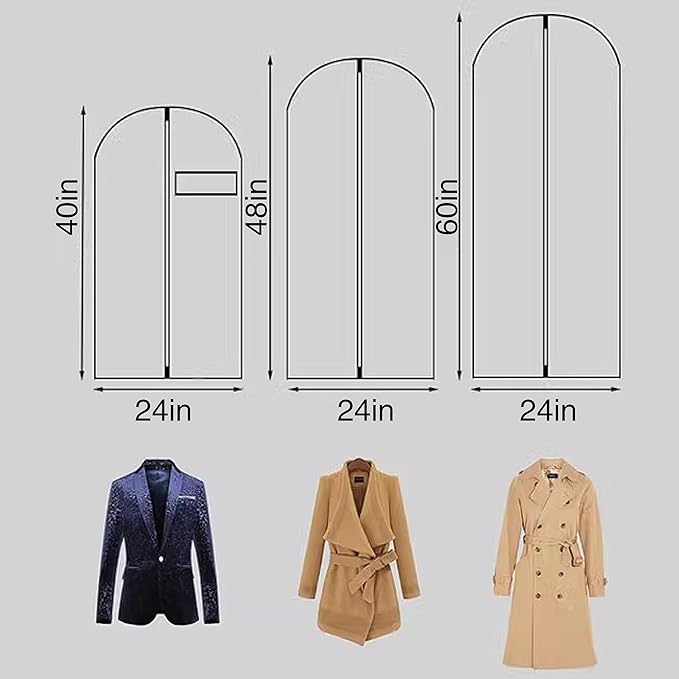 Garment Bag for Storage, Travel, and Dustproof, 40, 48, 60 inches Long, Washable Suit Cover for T-shirts, jackets, suits, and coats, non-woven (gray, 24" x 48"-1pcs)