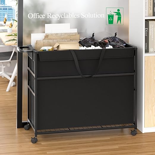 Commercial Trash Can Cart, 51.5Gal Office Trash Cart (2 Lockable), Recyclable Cardboard Box/Paper Organizer, Large-Capacity Laundry Cart for Hotel/Office/Home/Nursing Home/Groceries/Supplies