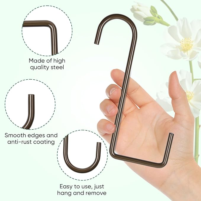 6 Pack 2 x 6 inch Fence Hooks Patio Hooks Brown Powder Coated Steel Hangers fits Easily for Vinyl Fences Indoor & Outdoor Hanging Lights, Plants & Planters, Bird Feeder, Pool Equipment