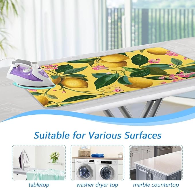 Ironing Mat Pad for Table Portable Travel Iron Blanket Ironing Board Covers Pressing Mat Heat Press Pads 27.6x47.2 Inches Lemons and Floral Pink52