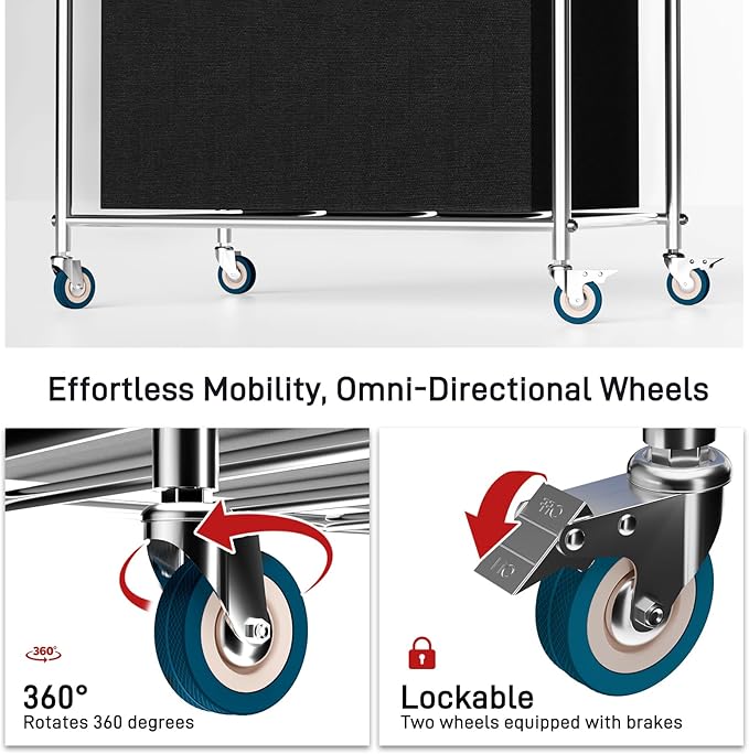 Commercial Laundry Cart with Wheels, 440 lbs Heavy Duty Industrial Laundry Cart with Sturdy Frame and Oxford Bag for Home Hotel Hospital, Rolling Laundry Cart for Home & Hotel, 400L(Black)