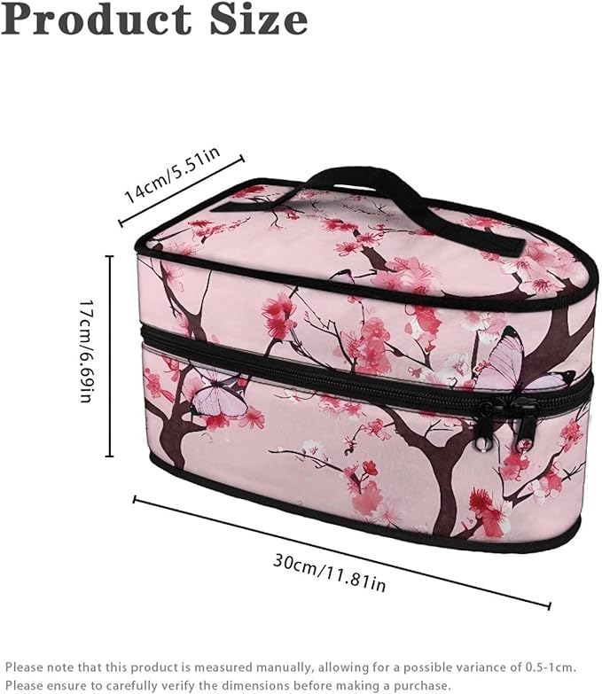 Pink Butterfly Travel Hard Storage Carrying Case Flower Mini Iron Organizer Holder for Iron and Other Accessories Travel Iron Storage Box with Smooth Zipper