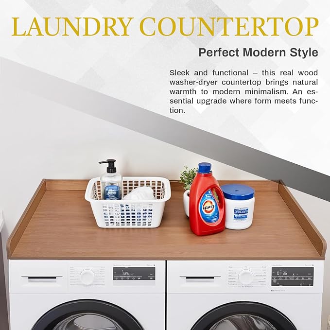 Washer Dryer Countertop Cover 54x27.5 Inch - Wood Laundry Table Top Organizer for Washing Machine & Dryer Set with Protective Edge, Heavy Duty Shelf (Oak)