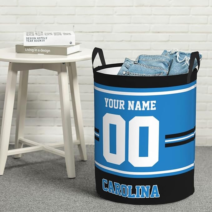 Custom Carolina Laundry Hamper Personalized Laundry Basket Customized Name And Number Collapsible Storage Basket for Bedroom Bathroom Living Room Gifts