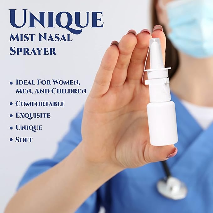 Jully 3-Pack 20ML Unique Mist Nasal Sprayer - Empty Refillable Pump Sprayer for Nose, Medical, Home Remedy, Saline. Improved Modern Design, Sturdy HDPE Plastic, Easy to Use Dosage Mechanism
