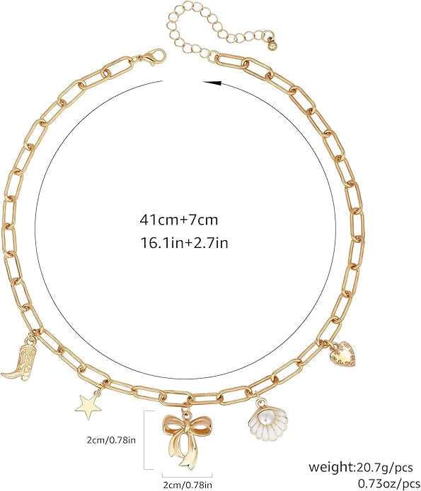 Chunky Gold Necklace for Women Gold Evil Eye Cowboy Pendant Necklace Dainty Paperclip Chain Vintage Luck Amulet Choker Necklaces Celestial Jewelry Gift