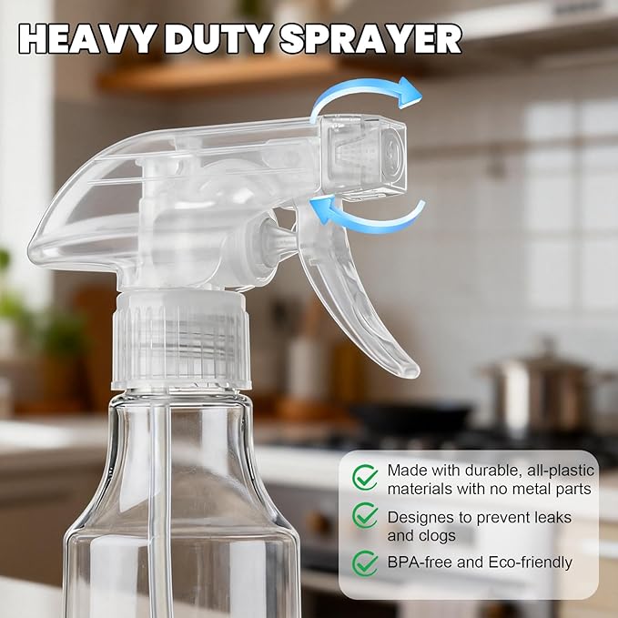Spray Bottles 12oz/350ml Empty Spray Bottle for Hair Plastic Mist/Stream Spraying Heavy Duty Spray Bottles for Cleaning Solutions, Plants 1 Pack (Clear)