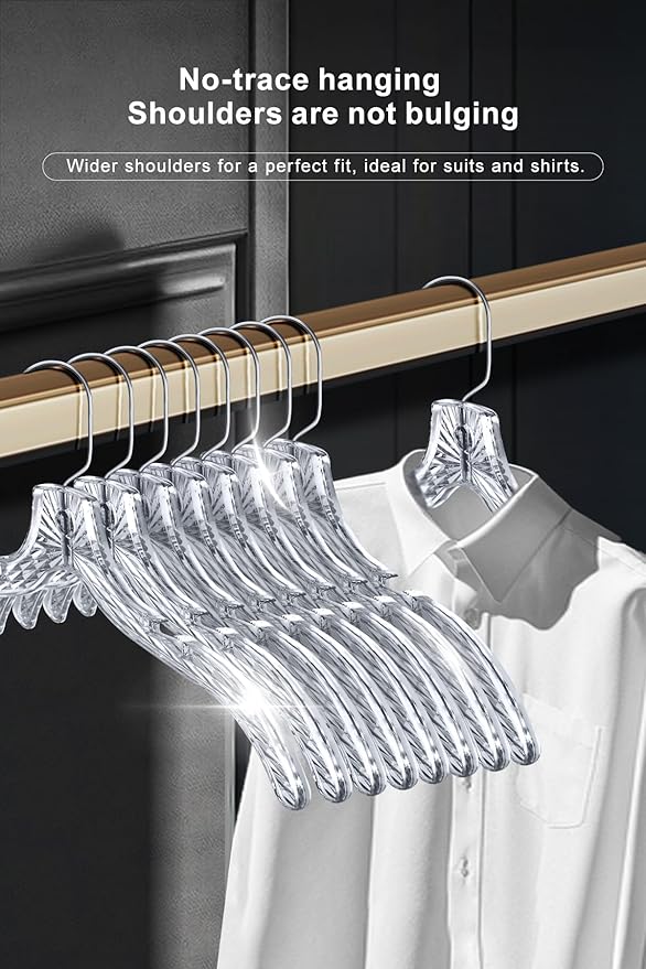 Clear Plastic Hangers 23 Pack - Crystal Cut Hangers for Clothes - Nonslip Coat and Shirt Hangers - Heavy Duty HangersInvisible Dress Hangers for Suits