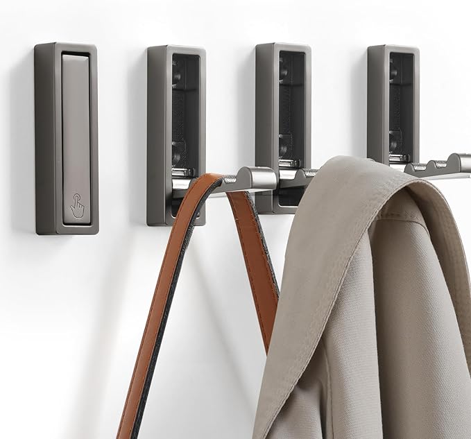 Folding Wall Hook, 2Pcs Foldable Coat Hooks Mounted, Heavy Duty Zinc Alloy No Rust Fold Up Hooks for Hanging Coat, Towel, Key, Hat, Bag, Jacket, Backpack (Gray)