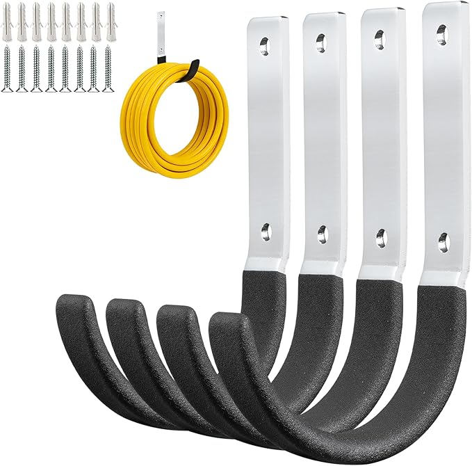 Heavy Duty Steel Garage Hooks,Garage Storage Utility Hooks,Heavy Duty Garage Garden Tool Organizer,Steel Wall Mount Hooks, Garden Hose Hanger, Black U Hooks (Dark Brown-4PC)
