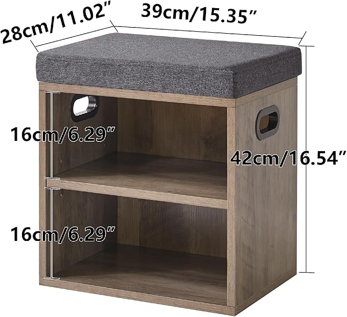 YMYNY Small Shoe Storage Bench with Cushion, 2 Tier Entryway Bench with Shoe Storage, Shoe Rack Bench for Entryway, Living Room, Hallway, Closet, Bedroom, 15.4L*11W*16.54H, Silver Gray UHBD028Y