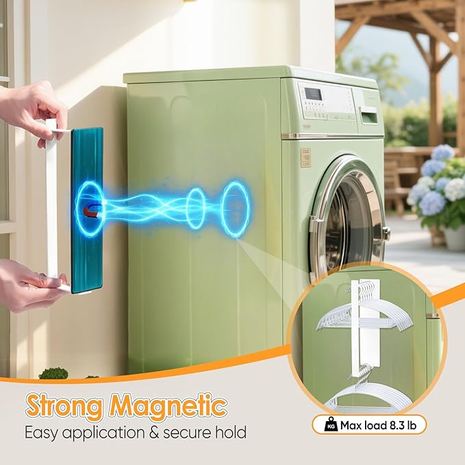 Magnetic Hanger Organizer, Strong Magnetic Hanger Holder for Washing Machine Laundry Room Organization Space Saving Hangers Storage Rack Stacker, White