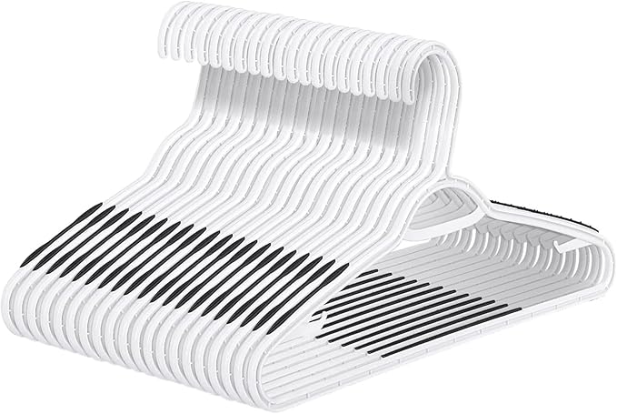 Plastic Hangers 50 Pack - Non Slip Clothes Hangers,Holds up to 18 lbs, Slim Space Saving Hangers for Suit,Dress,t Shirts,Blouse,Coats, Pants (White)