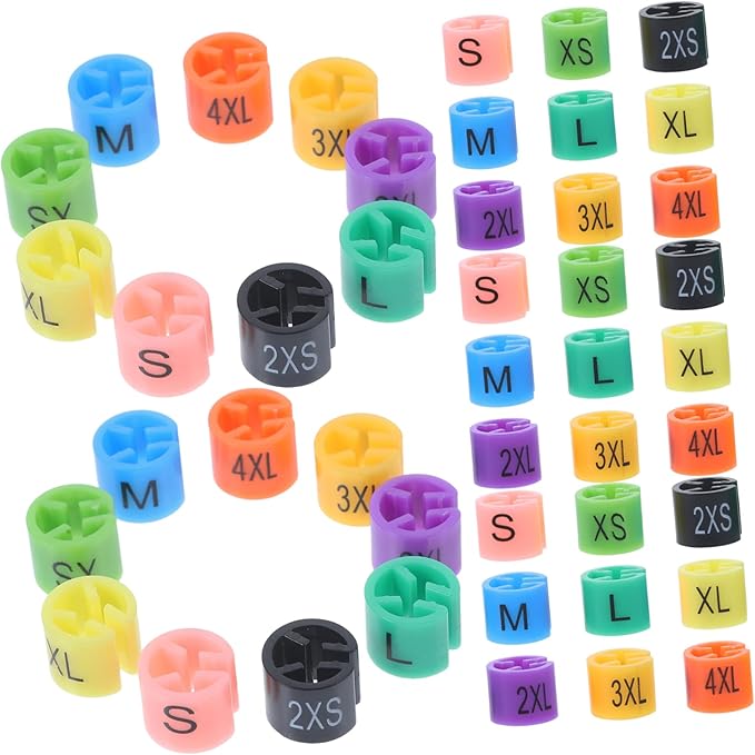 iplusmile Plastic Hanger Size Markers: 180pcs Clothes Garment Markers Assortment Kit, XXS - 4XL Color-Coding Clothing Coded Size Clips Round Small Sizes Tags for Wire Hangers