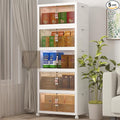 Extra Large Stackable Storage Bins, Lockable Storage Bins with Lids, Folding Storage box with Doors and Wheels, Collapsible Plastic Drawers for Home, Garage, Office (5, White, Large)