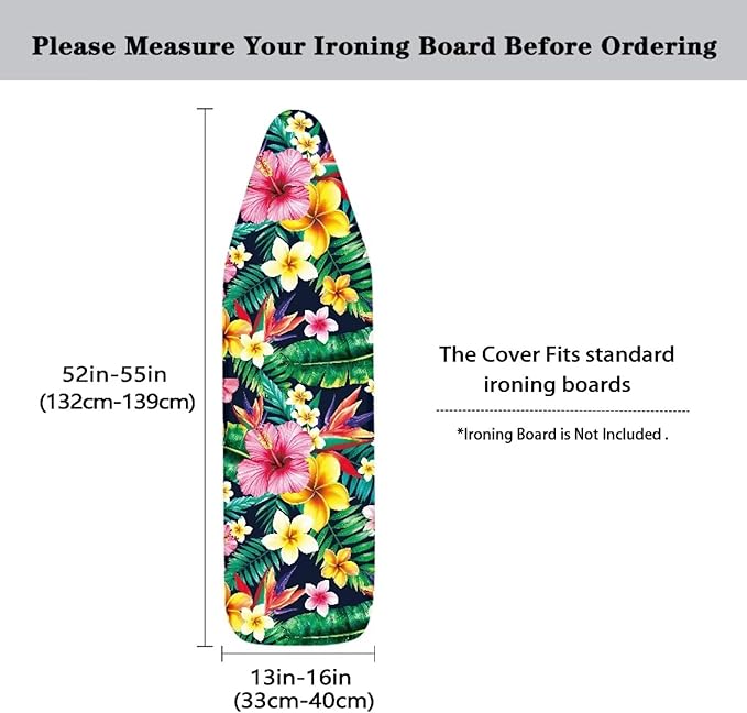 Tropical Flower Non Stick Scorch and Stain Resistant Cover Fits 15" x 54" Ironing Boards Heat Reflective Easy-Fit Ironing Board Cover Adjustable Fastener Straps