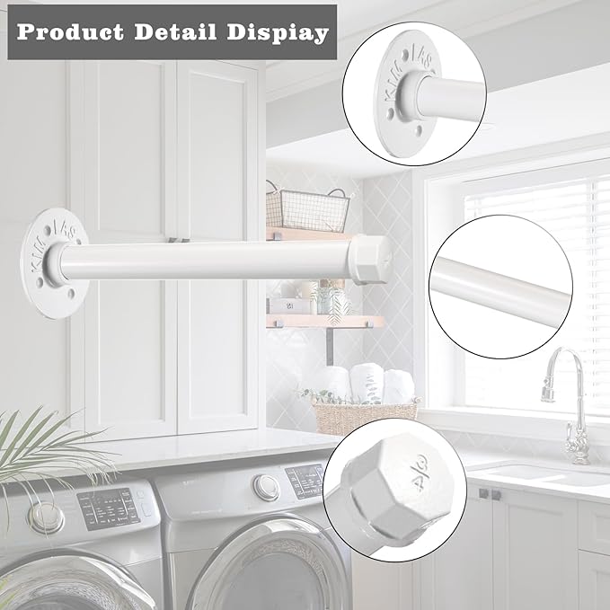 Sumnacon 2 Pcs 10 Inch Industrial Pipe Clothes Bar - Heavy Duty Rustic Metal Coat Hanger with Screws,Wall-Mounted Garment Holder Rack for Bedroom Bathroom Wardrobe Boutique Clothing Store,White
