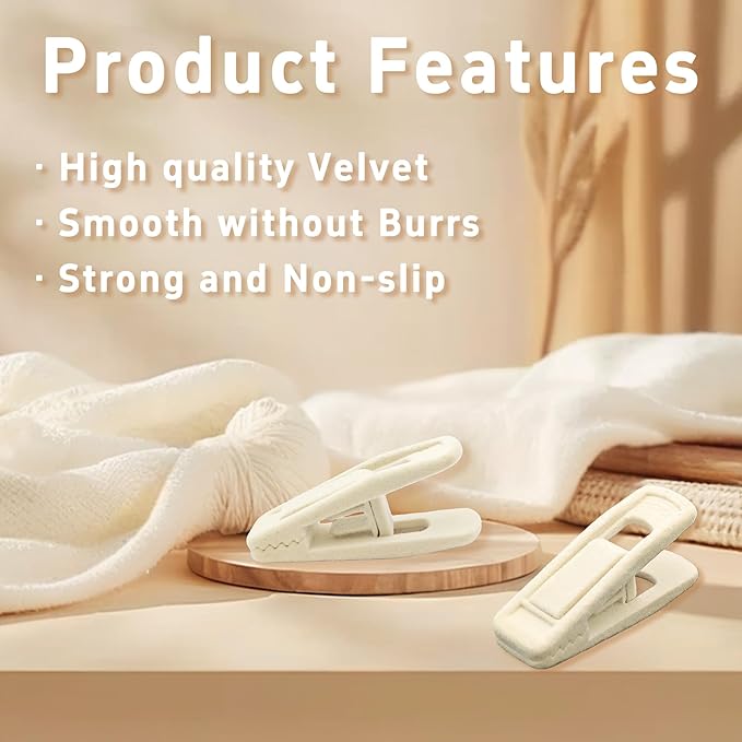 20PCS Velvet Hanger Clips, Non-Slip Velvet Clips Strong Finger Clips Clothes Clips Pants Hangers Clips, Ivory