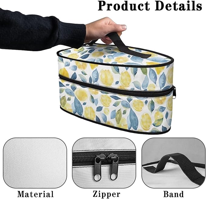 Lemon Watercolor Paint Iron Tote Case for Travel Mini Steam Iron Dustproof Protective Flower Printed Carrying Bag Universal for Most Iron with Handle