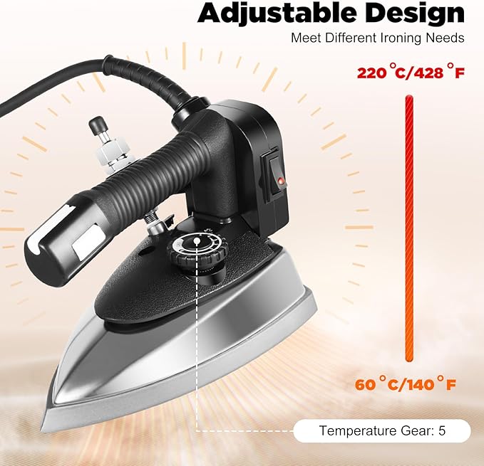 110V Gravity Feed Steam Iron Gravity System Industrial Irons 1200W Commercial Electric Steam Iron Complete Set, Non-Stick Soleplate, Powerful Shot of Steam