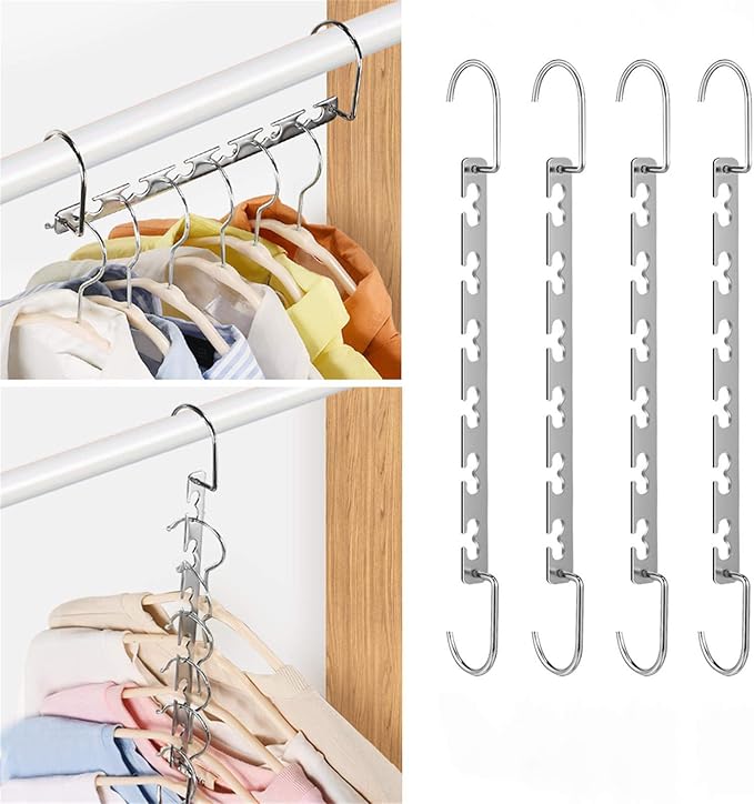 Metal Magic Hangers Space Saving Clothes Hangers Closet Space Saver Clothing Hanger Oragnizer for Wardrobe Space,Wrinkle-Free Clothes（Pack of 4）