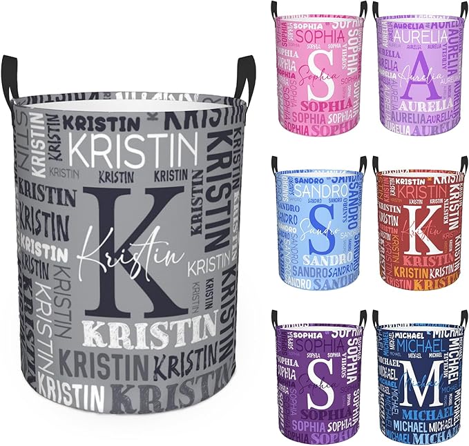Custom Name Laundry Hamper, Personalized Laundry Basket with Name for Baby Boys Girls, Customized Collapsible Dirty Clothes Hamper Storage with Handles for Bedroom Bathroom Dorm Room Decor