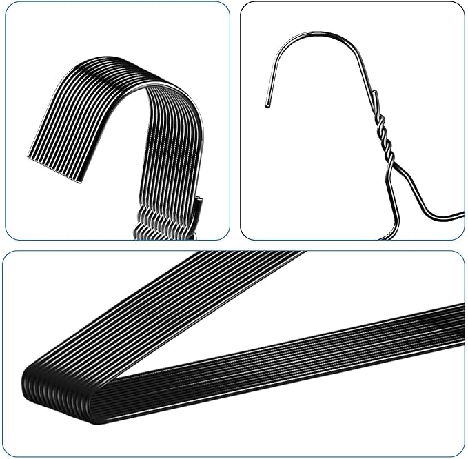 150 Pack Wire Hangers 15.9 Inch 13 Guage Wire Metal Dry Cleaner Hangers Bulk Thin Space Saving Suit Holder for Coats, Shirts, Suits, Pants, Skirts (Black)