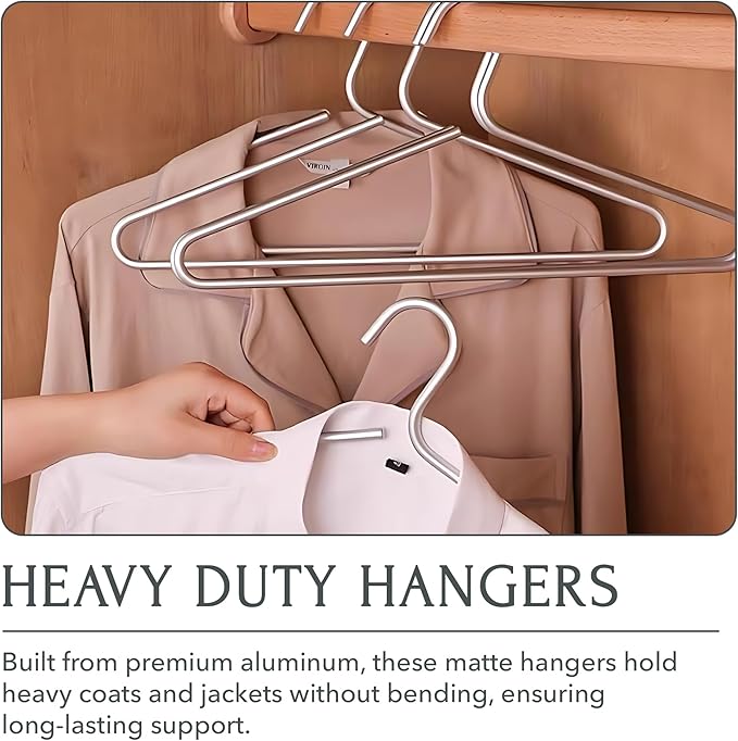 Silver Hangers for Clothes - 17-Inch Matte Silver Metal Hangers for Coats, Jackets, Shirts, Pants, Clothing - Thick, Heavy-Duty Aluminum - Luxury Aesthetic for Closets - 5-Pack