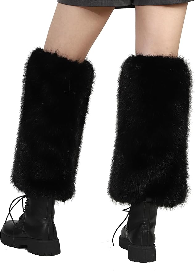 LA CARRIE Women Fuzzy Faux Fur Leg Warmers Fluffy Winter Long Foot Cuffs Furry Boot Socks