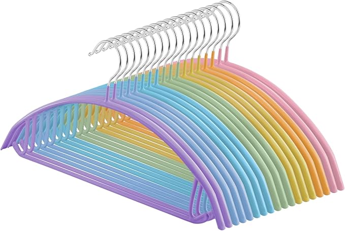 18 Pack Clothes Hangers,16.5 inch PVC Coating Sweater Hangers, Non-Slip Rubber Coated Hanger, Heavy Duty No Shoulder Bump Metal Hanger for Closet Suit Jacket Shirt T-Shirt(Colorful)