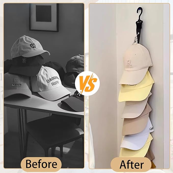 Resdenio 2 Pack Hat Organizer for Baseball Caps, Hat Hanger Storage Hat Racks with Adhesive Hook, 2 Straps Wall Mounted Hat Clip Hold up to 16 Hats for Room Closet Display (Black)