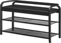 Shoe Bench with Backrest, Entryway Bench, 2-Tier Shoe Rack with PU Padded Seat, Upholstered Shoe Storage Bench with Back, for Hallway, Entryway, Foyer, Bedroom, Black HX14BB