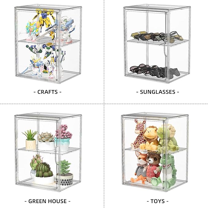 Clear Acrylic Display Case, Super Large Stackable Storage Bins Magnetic Attraction Lids, Acrylic Box with Compartment Divider for Collectibles, Figures, Cosmetic, Purse, Handbag, Wallet, 1 Pack