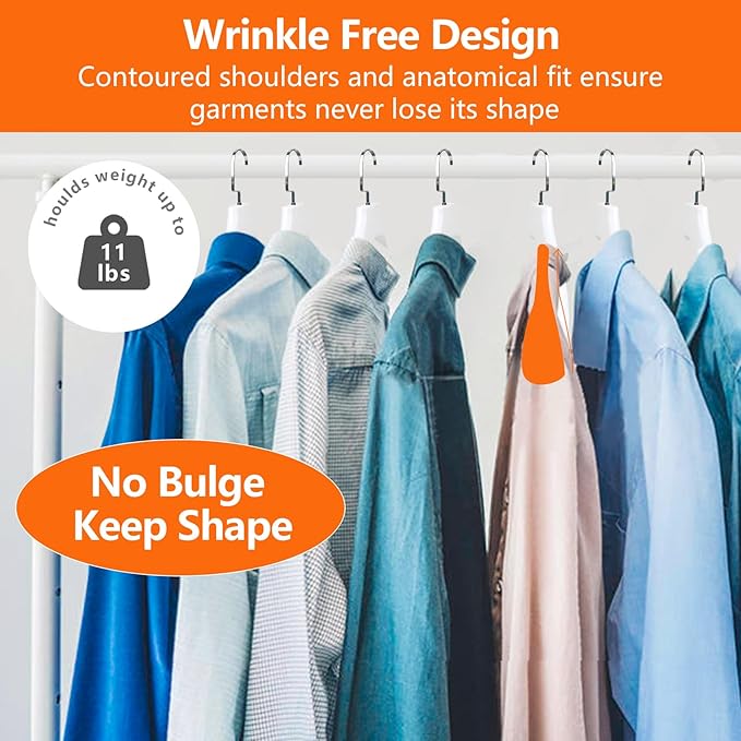 DEDU Suit Hangers for Men 10 Pack, Sweater Hangers No Shoulder Bump Non Slip Width 17.7", Plastic Clothes Hangers White with Metal Hook