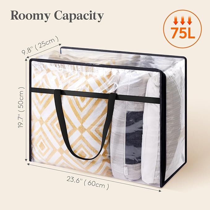 Lifewit 2 Pack Clear Clothes Storage Bags, 75L Large Plastic Blanket Storage, Vinyl Foldable Moving Bags with Zipper, Closet Organizers Containers for Comforter, Bedding, Duvet, Pillow
