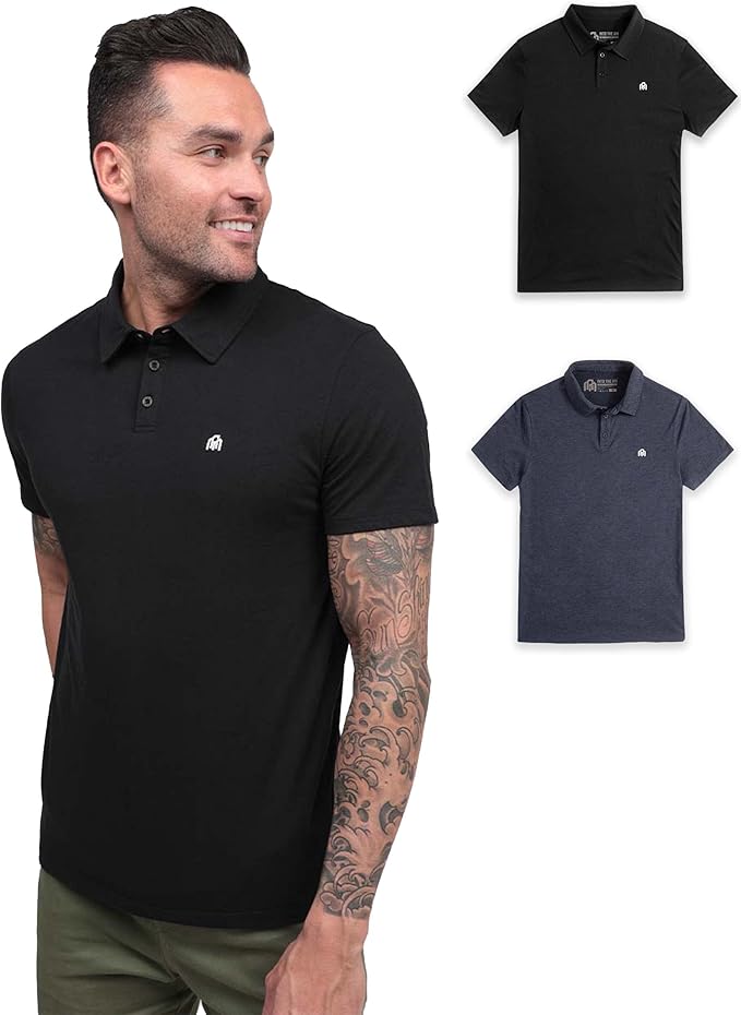 INTO THE AM Polo Shirts for Men - Slim Fit Short Sleeve Collared Shirt S - 4XL Fitted Collar Polos for Work