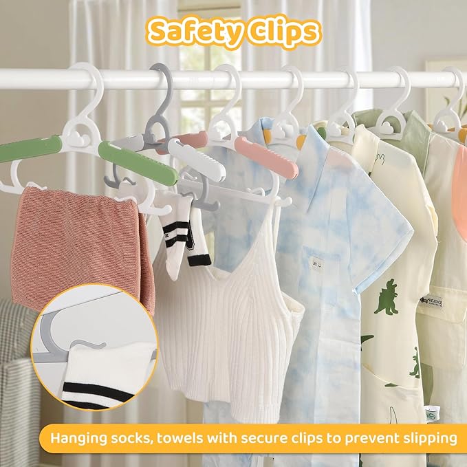 20 Pack Baby Clothes Hangers, 11-15" Adjustable Non-Slip Thickened Kid Hangers for Nursery Closet Toddlers Infant Children to Teenager (Multicolor)