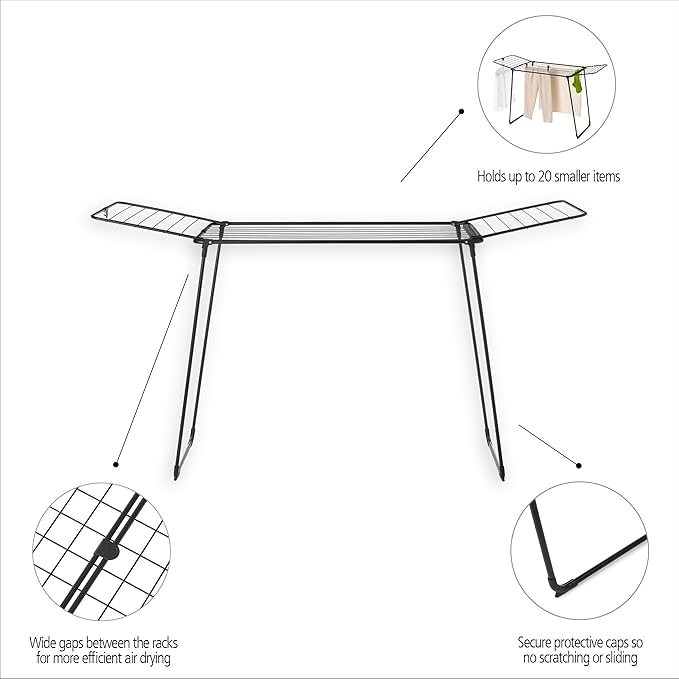 Brabantia HangOn Clothes Drying Rack | 72ft (22m) | White | Large Indoor Clothes Airer, Foldable Laundry Stand for Large & Small Items, Wide Lines for Towels & Bedding | Fits 2 Full Loads