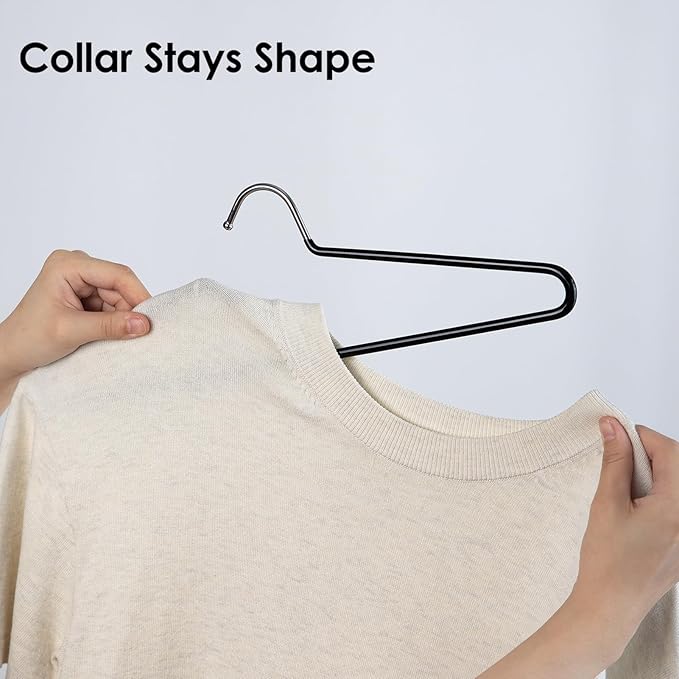 SHIMOYAMA Non-Slip Metal Clothes Hangers - 5 Pack, Space-Saving Short Neck Hangers for T-Shirts, Dresses, Tank Tops, Jackets (Black)
