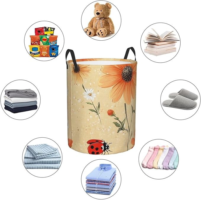 Ladybug And Flower Print Laundry Basket For Storage Bins Gift Baskets Bedroom Clothes Hamper